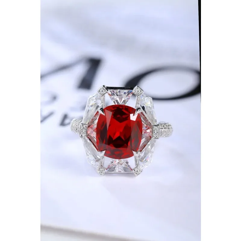 Ruihe New Design 925 Silver 5.53ct Lab Grown Ruby Simulated Diamond Ring for Women Daily Office Jewelry Wedding Rings