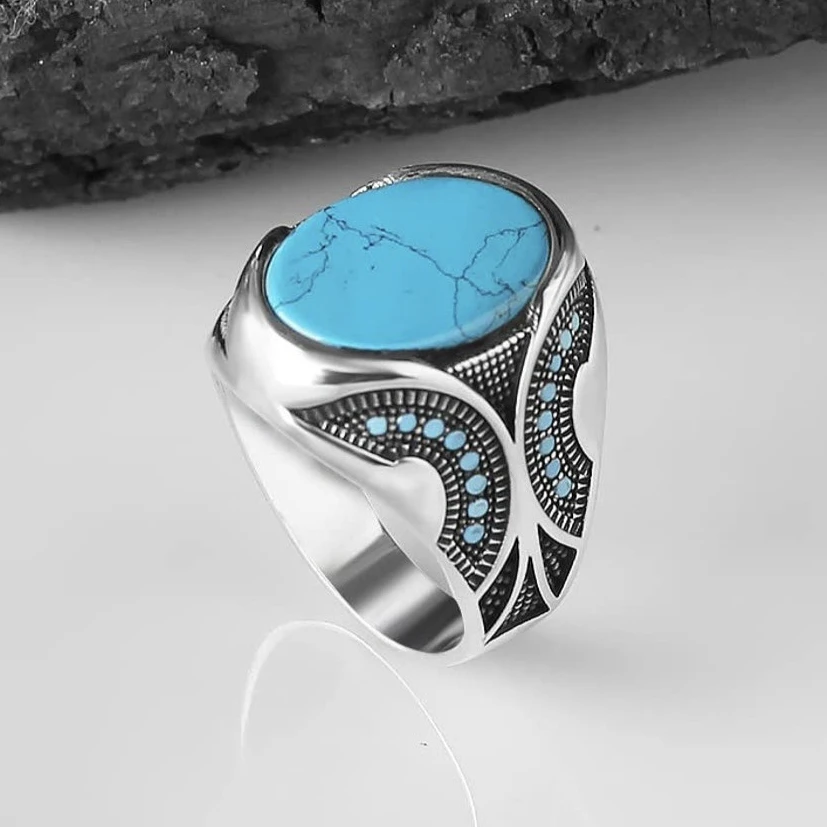 Fashionable retro turquoise men's business ring