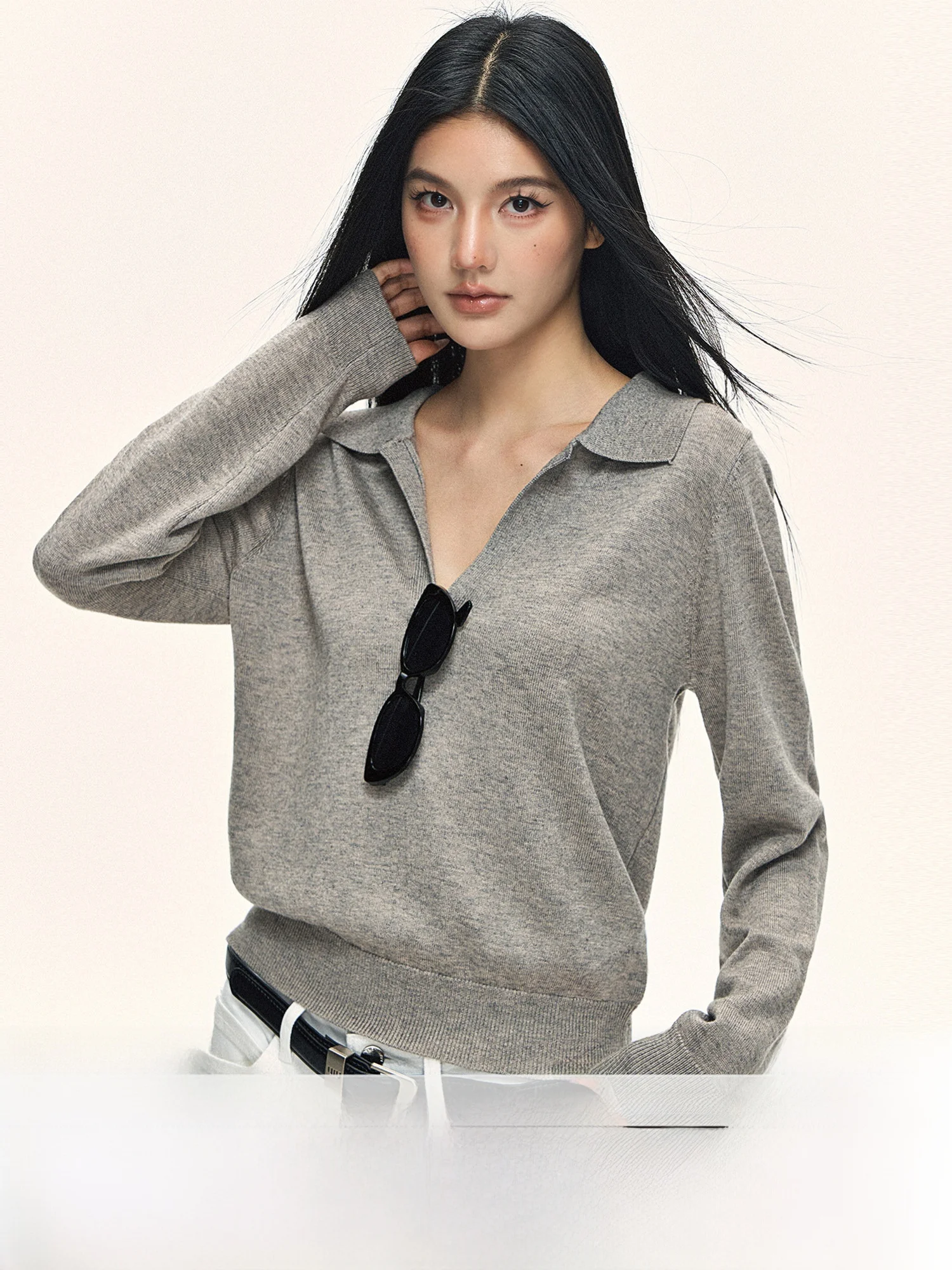 

0PASSION High nce V-ne Knitted Top Women's Loose Long Sve ey Sweater Spring Lazy Casual Korean Sle