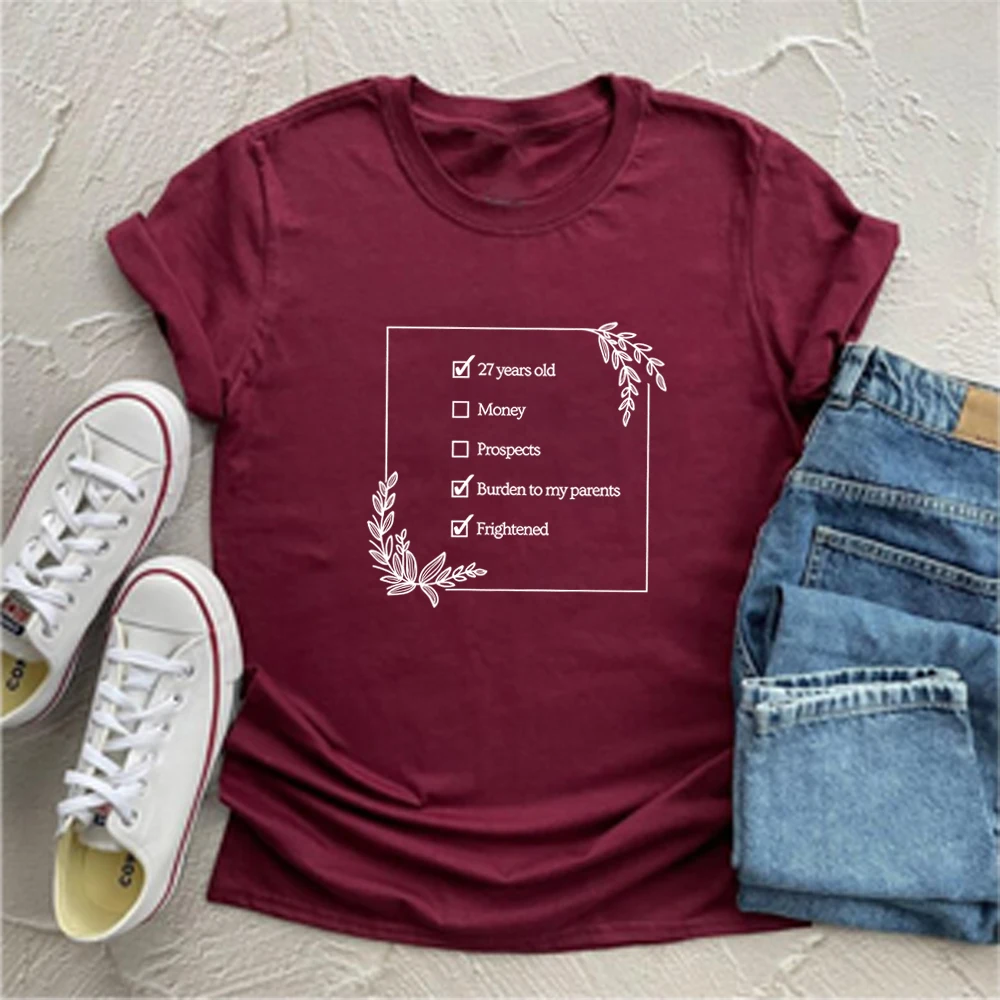 27-Year-Old Checklist T-Shirt Pride and Prejudice Shirt No Money No Prospects Shirts Burden To Parents Tee Jane Austen Gift