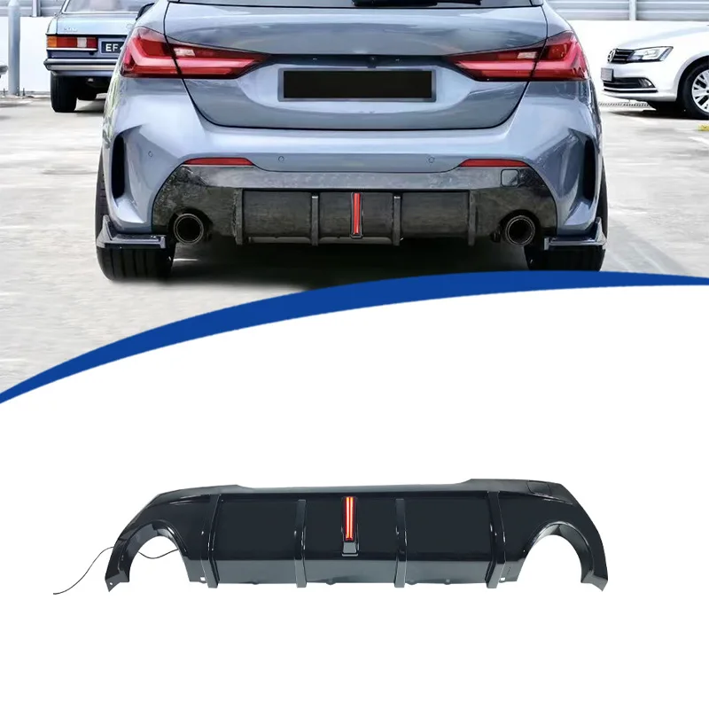 For BMW 1 Series F40 2020-2024 MP Style LED Light Rear Diffuser Splitter ABS Plastic Gloss Black