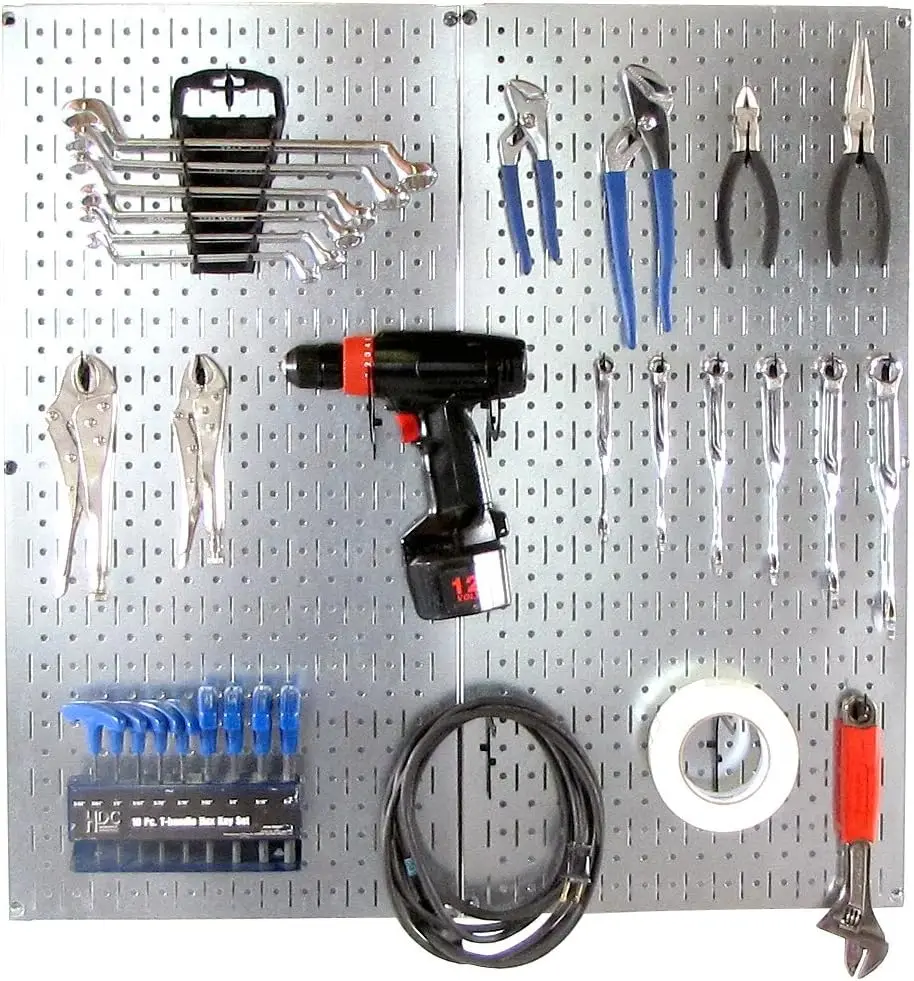 Galvanized Steel Pegboard Pack with Hooks, Wall Mount Organizer for Garage & Workshop Storage