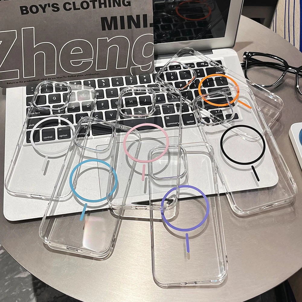 

10PCS Thin Lines Ring Magnetic Clear Case for iPhone 17 Air 16e 15 Pro 14 Plus 13Promax 12 11 Narrow Line Slim Fine Hard Cover