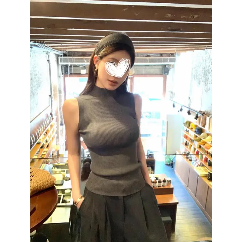 

Half-turtleneck Knitted Sleeveless Vest Slim-fit Inner Bottoming Camisetas Roupas Feminina Y2k Clothes Women Pulovers Blouses