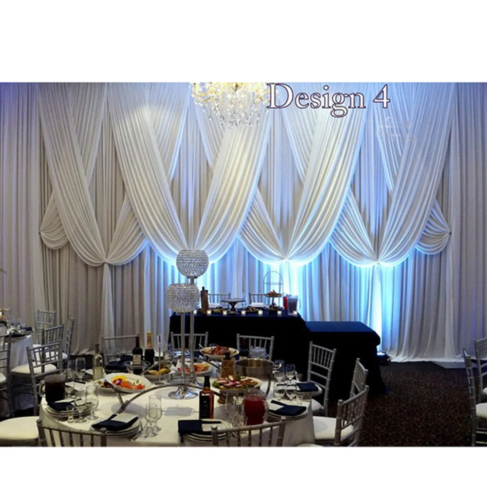 

White Wedding Backdrop Curtain With Swags 10Ftx20Ft Romantic Wedding Stage Backdrops Decoration