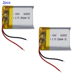2Pcs 3.7V 250mAh 0.925Wh 602025 Rechargeable Lipo Li Battery For GPS Watch Camera Driving Recorder Bluetooth Speaker Recording