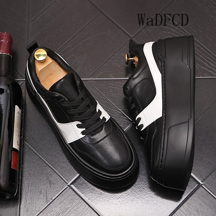 Sneakers Casual Men Designer White Shoes Fashion Secondary Leather Cowhide Breathable Height Increased Flat Platform Board Shoes