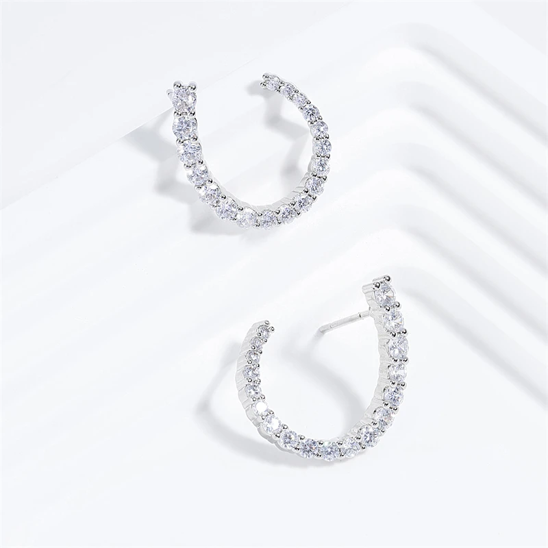 ZAKOL Fashion Round Zirconia C Shape Earrings for Women New Simple Full CZ Earring Party Daily Jewelry