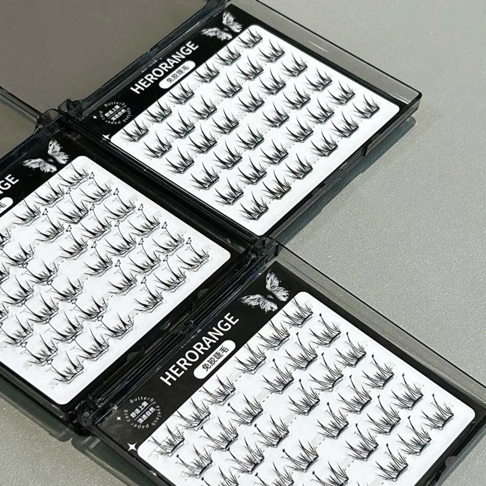 Imprensa em cílios de cluster autoadesivos sem necessidade de cola cílios postiços reutilizáveis sem cola feitos à mão cílios segmentados pretos