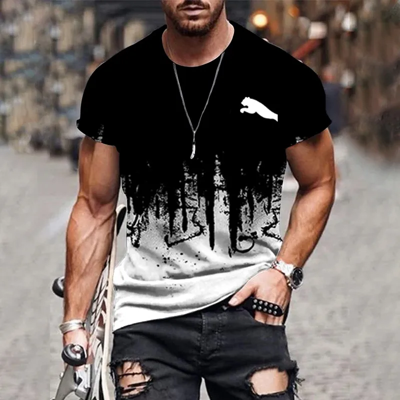 Camiseta de manga corta para hombre, camisa informal con estampado de diseño degradado, ropa de calle para exteriores, talla grande, 2024