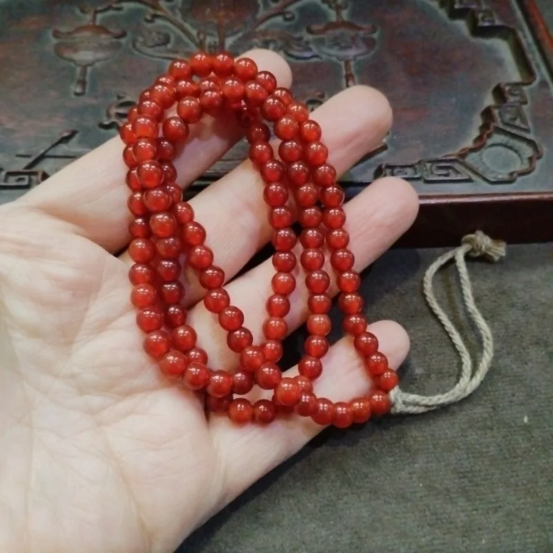 Retro Glossy Red Round Agate Bead String Natural Smooth Spacer Beads Simple Ethnic Style Unisex Hand Jewelry Accessories