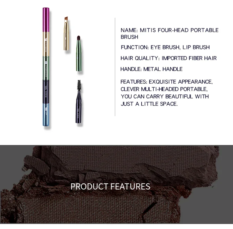 4 in 1 Portable Retractable Travel Lip Eye Brush Professional Makeup Brush Mini Soft Hair Eyeshadow Brush Makeup Accessories 1pc