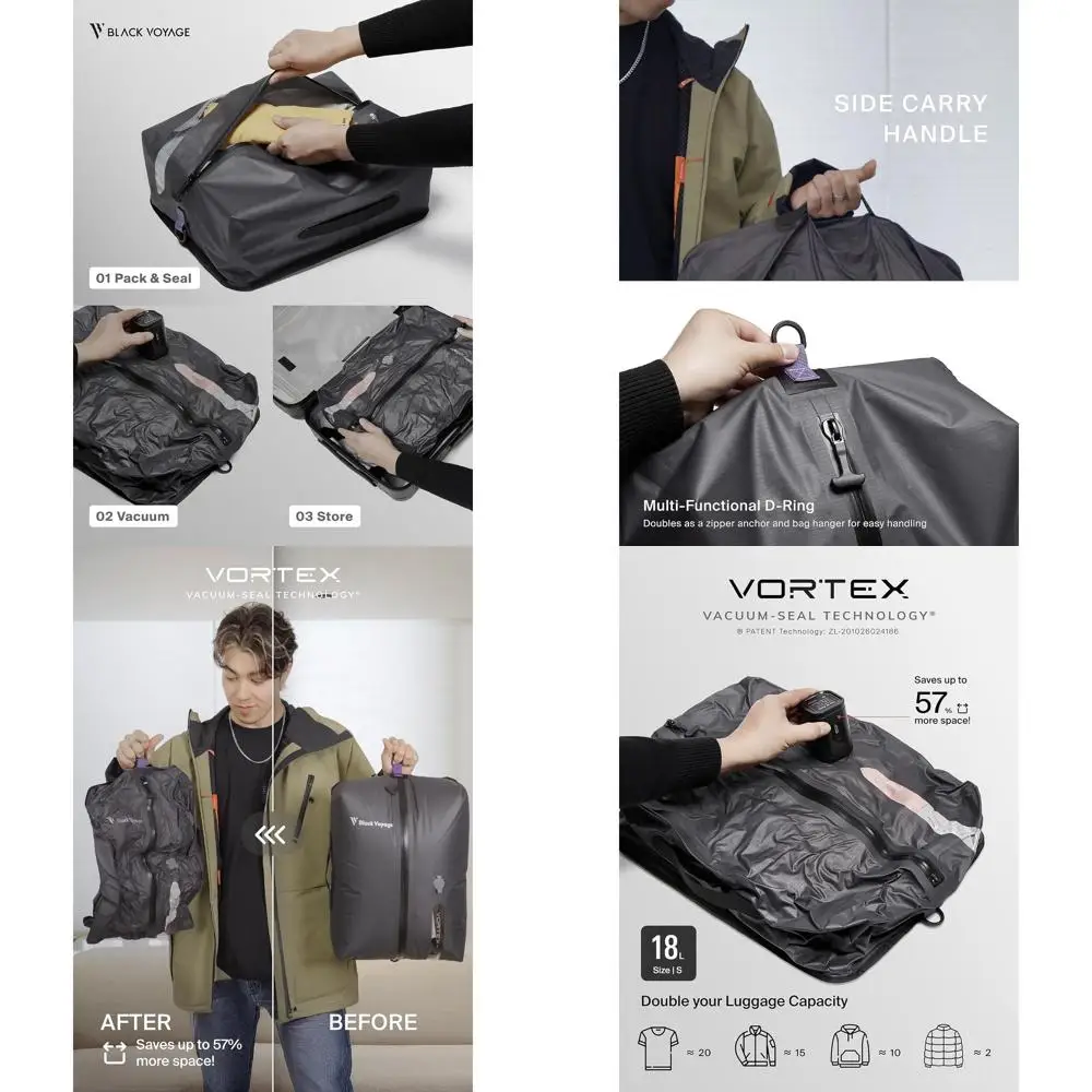 

Reusable Vacuum Compression Bags for Travel, Waterproof Space-Saver, 18L - 2-Pack with Pump