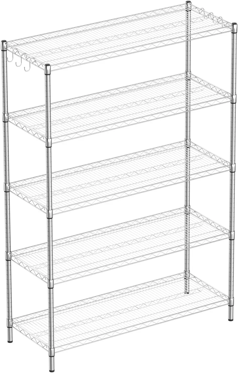 

5-уровневая регулируемая металлическая проволочная полка-стеллаж для хранения для офиса, кухни, спальни, гаража, хромированная, 48x18x72