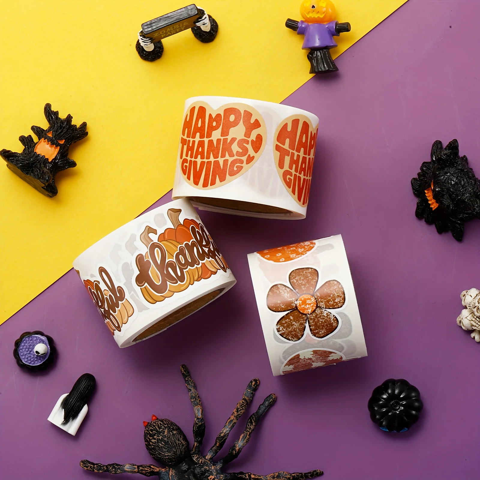 Thanksgiving Shaped Decorative Stickers Waterproof Synthetic Paper Reusable Sealing Paste Party Event 120pcs/Roll