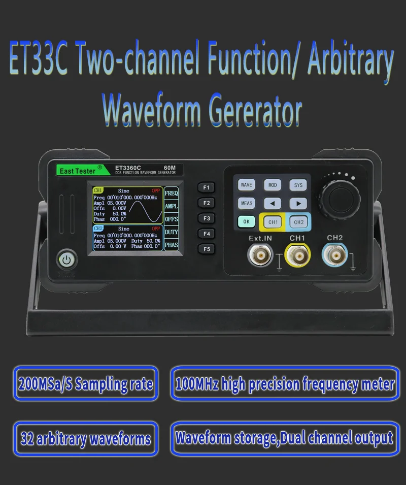 East Tester Mini Dual Channel Function/Arbitrary Waveform Generator Signal Source ET33C 20Mhz 40Mhz 60Mhz Frequency Meter