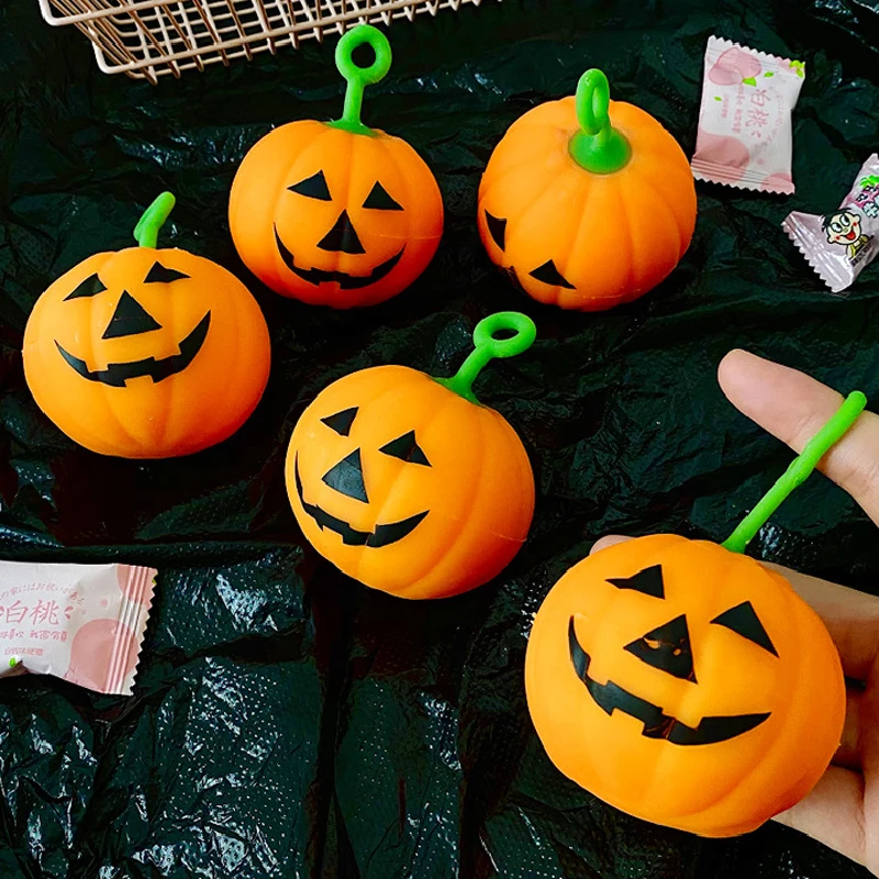 3 buah mainan cubit labu simulasi TPR kreatif mainan jari anak dewasa ornamen Desktop Halloween bola mainan dekompresi