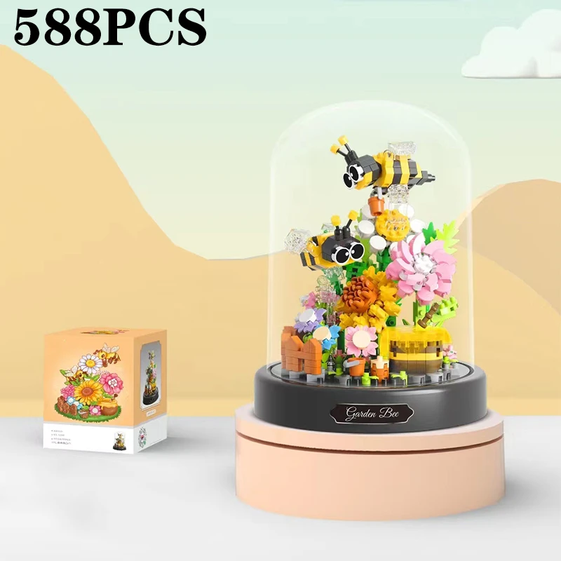 Building Blocks Perpetual Flower Compatible Fun Arrangement Butterfly Model Bee Flower Secret Gift Building Blocks BirthdayColor