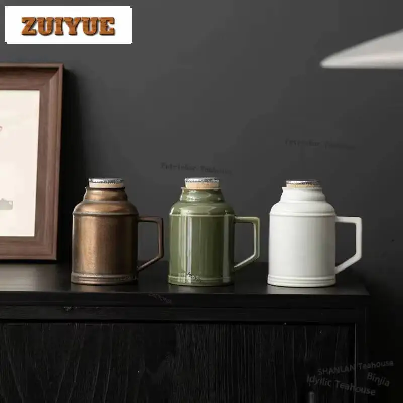 Bamboo Green Glaze Small Warm Pot Creative Ceramic Stewing Pot With Wooden Lid Retro 1 Pot 2 Cups Set Cold Water Jug Craft Gifts