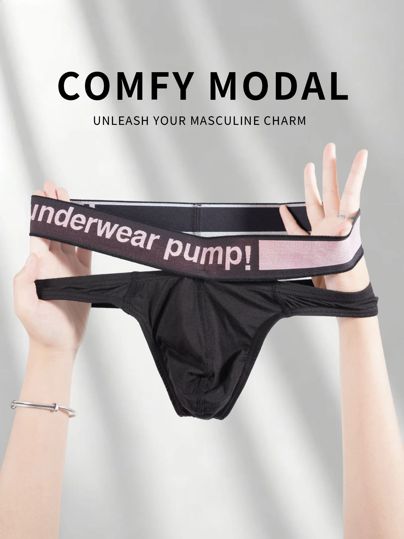 1 PCS Men's Modal Ultra Thin Bare Feel Convex Pouch Thong, Low Rise Color Contrast Double Waistband Breathable Sport Underwear