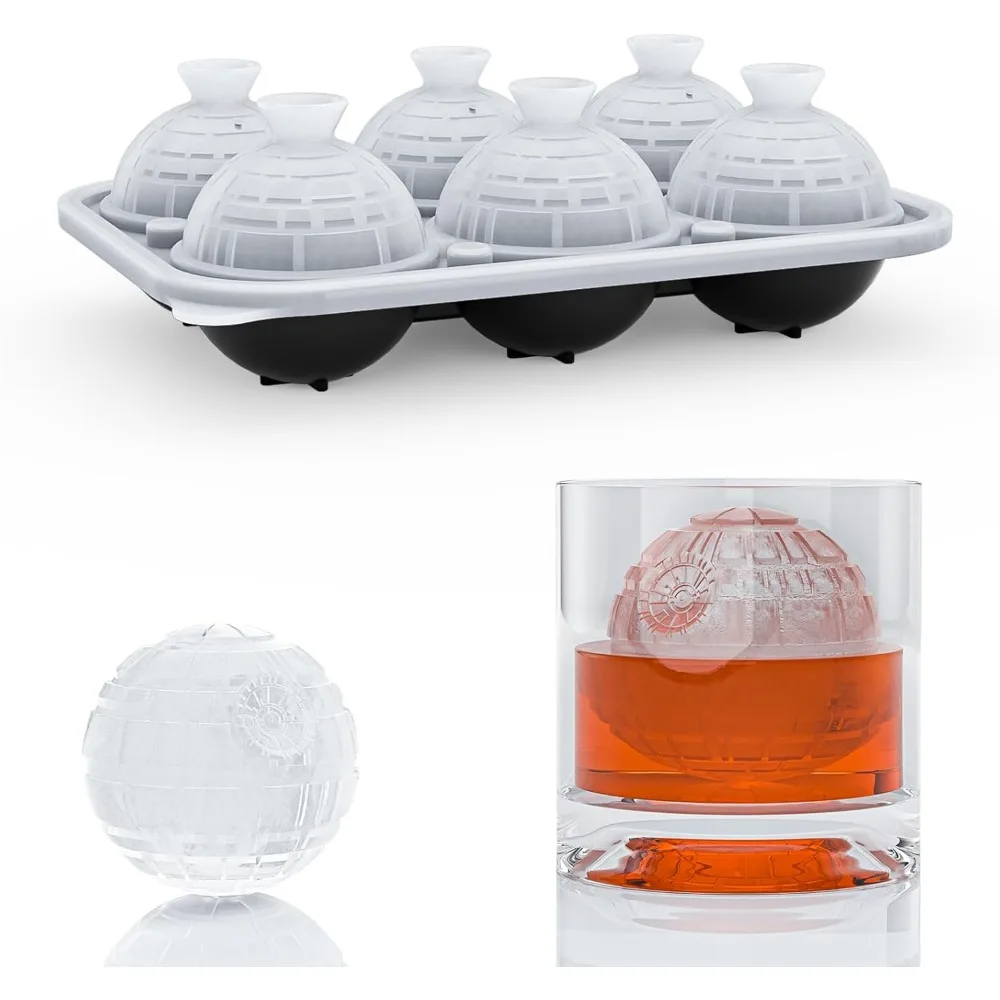 

6 Chamber 2.34" 3D Death Star Ball Ice Cube Tray With Funnel,Large Round Ice Ball Molds Silicone Fun Shapes Whiskey Circle Ice T