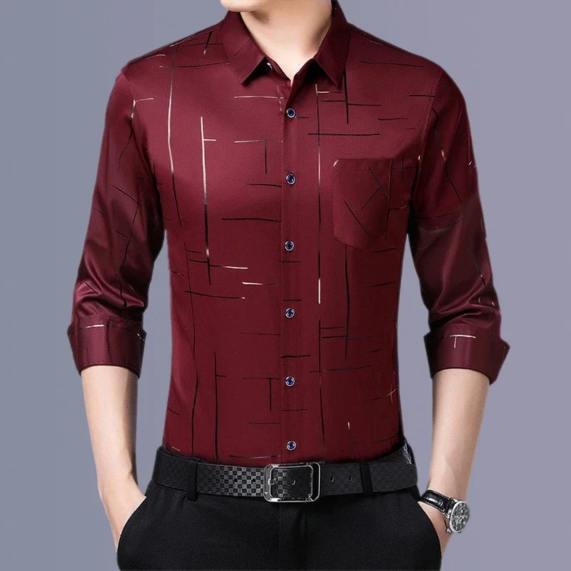 Men\'s Casual and Fashionable Long Sleeved Printed Shirt, Non Ironing and Wrinkle Resistant Business Top