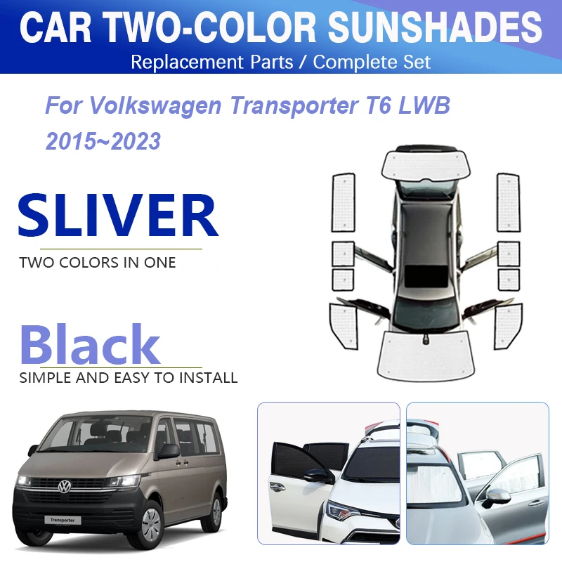 Black Silver Car Window Sunshade Pad For Volkswagen VW Transporter T6 LWB 2003~2015 Window Visor Shields Covers Auto Accessories