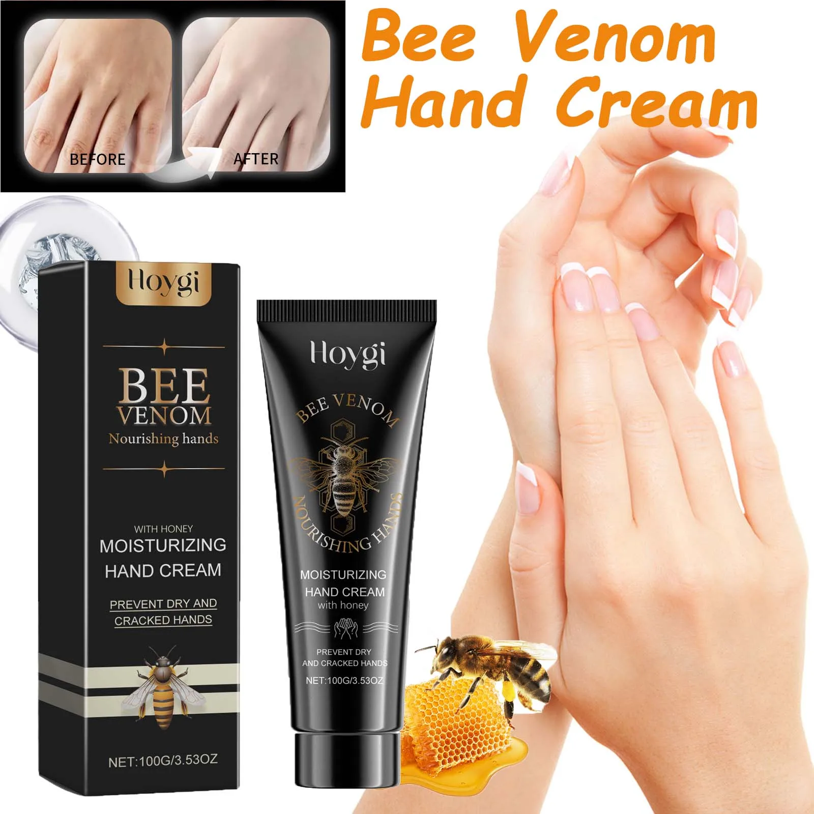 Bee Venom Hand Cream Moisturizing  Anti Crack Fast Absorption Non Greasy Nourishing for Dry Cracked Skin Improve Skin Texture