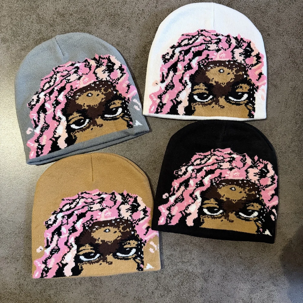 New Style High Quality Cartoon Graphic Print Casual Hat 100%Cotton Winter Skullcap Retro Stretchable Beanie Men Women