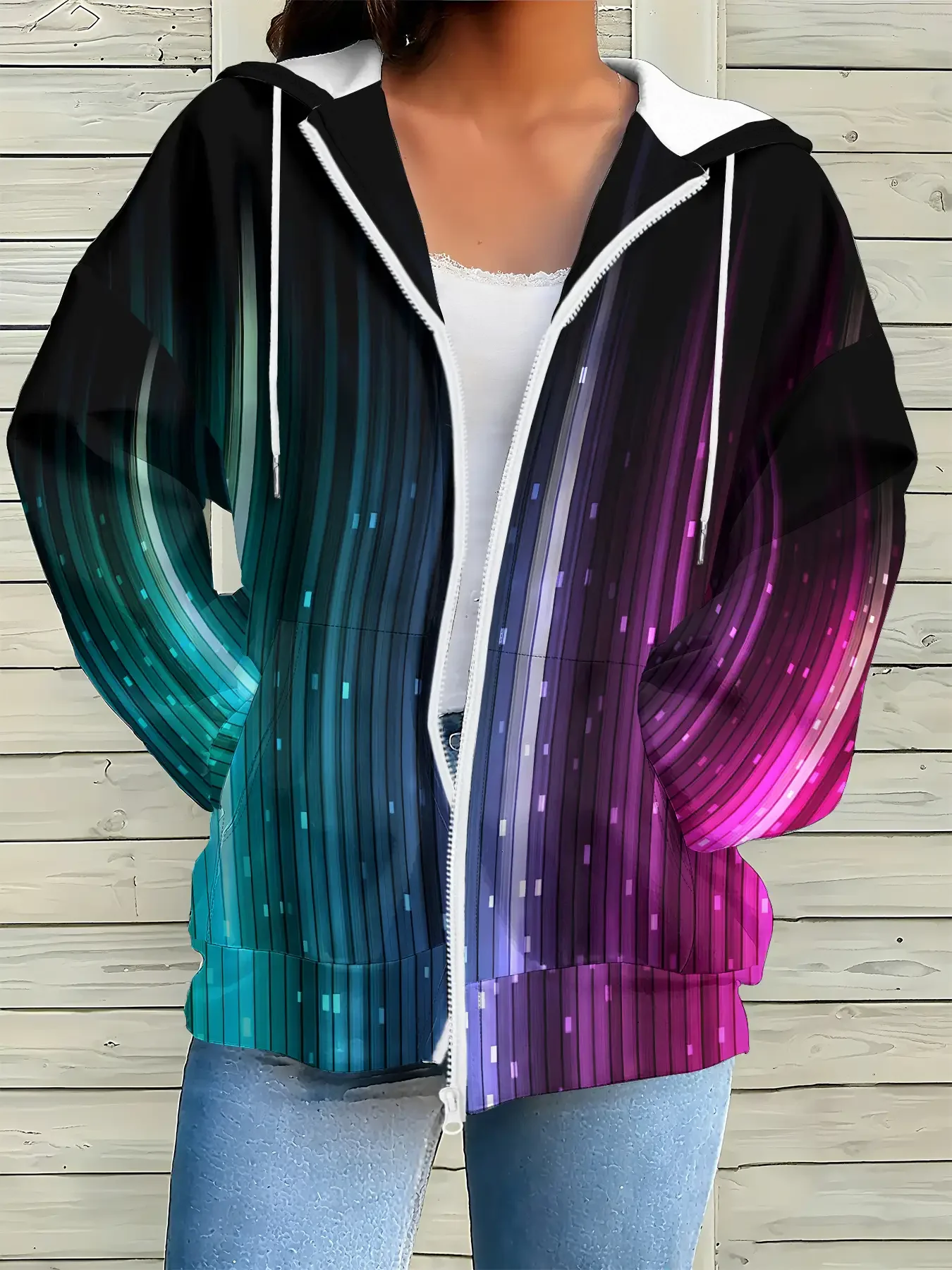 

Autumn and winter women's long sleeved loose new jacket with zipper pockets, open top jacket, fashionable casual jacket，