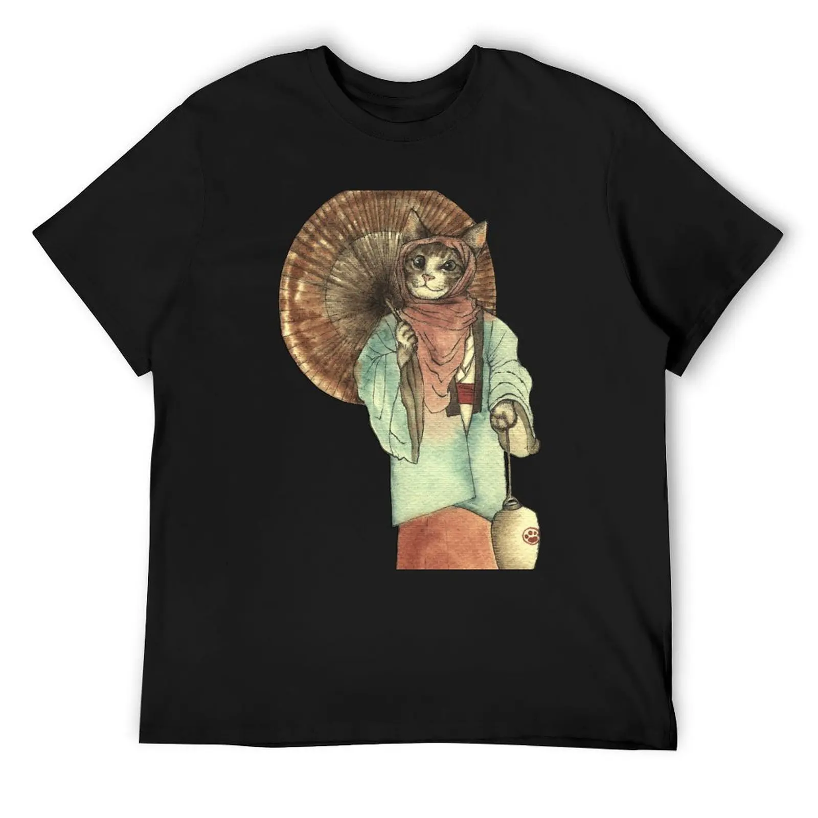 Umbrella Halfing Cat with Her Lantern T-Shirt custom shirt customizeds animal prinfor boys t shirts for men cotton