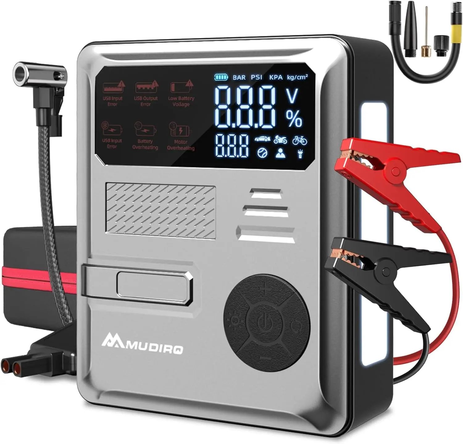 

6000A Jump Starter with Air Compressor, 150PSI, 12V Portable Car Battery Charger, LED Light, Compact & Powerful