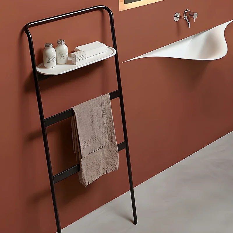 Toilet non-punching vertical pure copper white towel rack bathroom simple black movable ladder towel rack