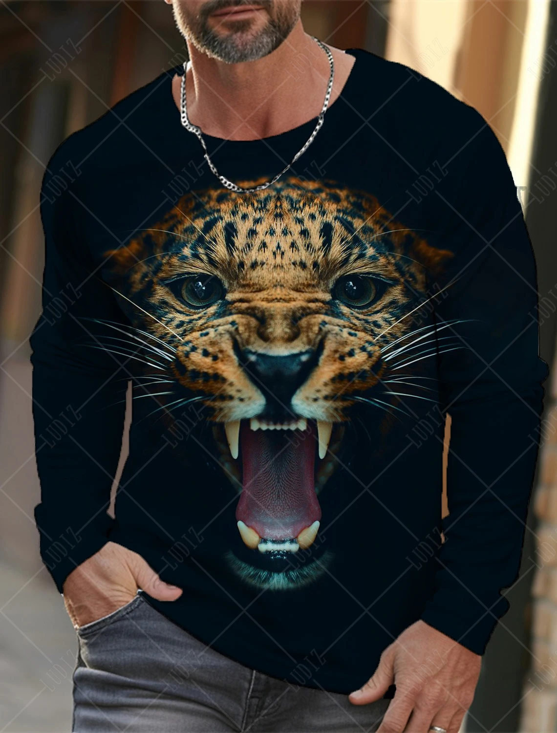 Camiseta masculina de manga comprida com animais estampada 3D, camisas vintage, Tiger Graphics, Tops extragrandes, roupas da moda, Streetwear