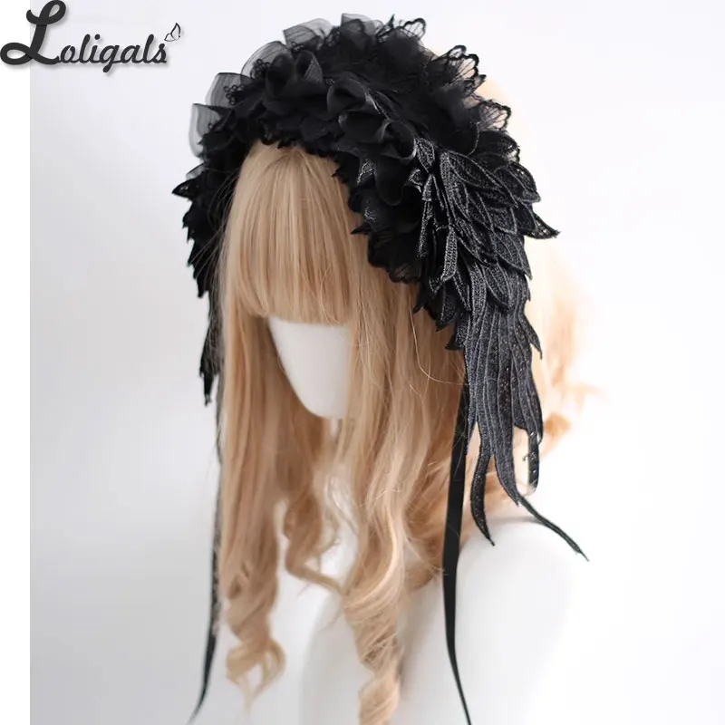 ربطة رأس بأجنحة قوطية متعددة الألوان مع كشكشة ، لوليتا ، دانتيل رائع ، KC #6