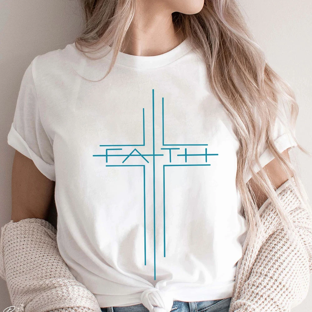 Faith Cross Shirts for Women Christian Gift Women's Clothes Believe Vertical Cross Women Clothing Christian Love and Grace Shirt