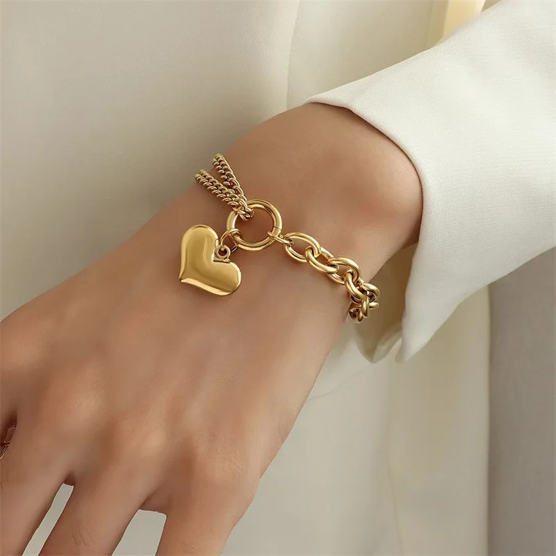 Ganemly 316l Edelstahl Herz Liebe Charme Armband für Frauen Mädchen Mode trend ige Gold Farbe Handgelenk Kette Schmuck Geschenk Party