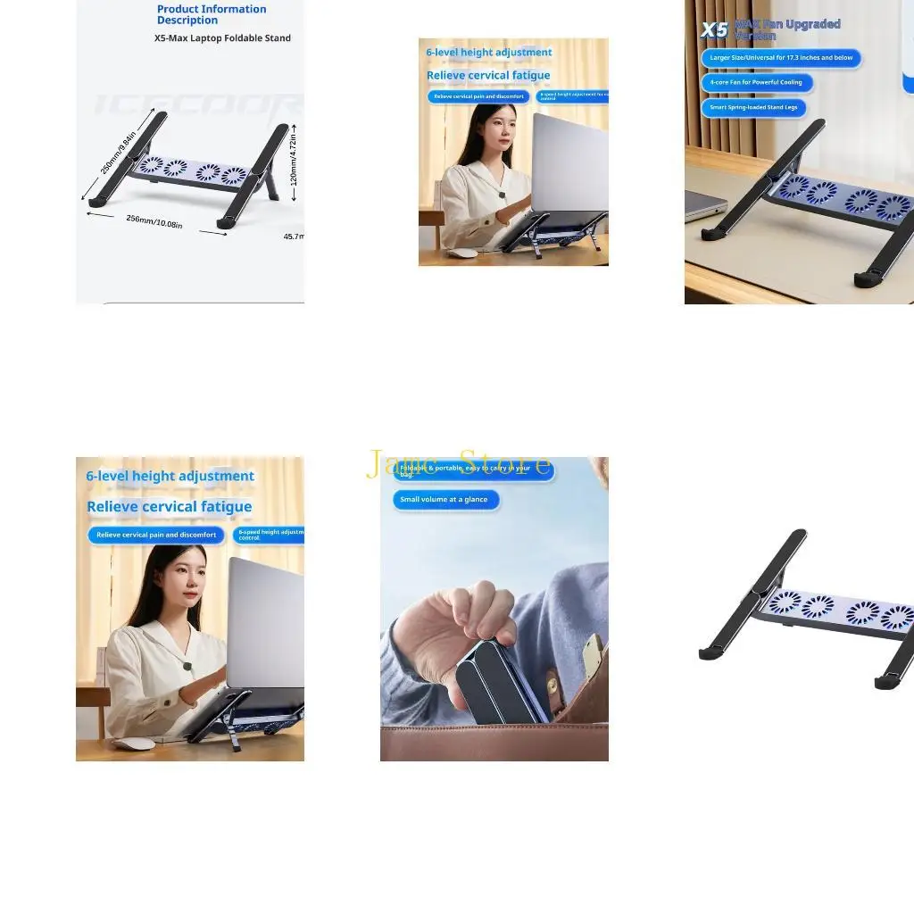 LX0B مبردات كمبيوتر محمول هادئة من الألومنيوم بتصميم قابل للطي حامل متعدد الزوايا للأجهزة اللوحية نظام تبريد محمول مقاس 10-17