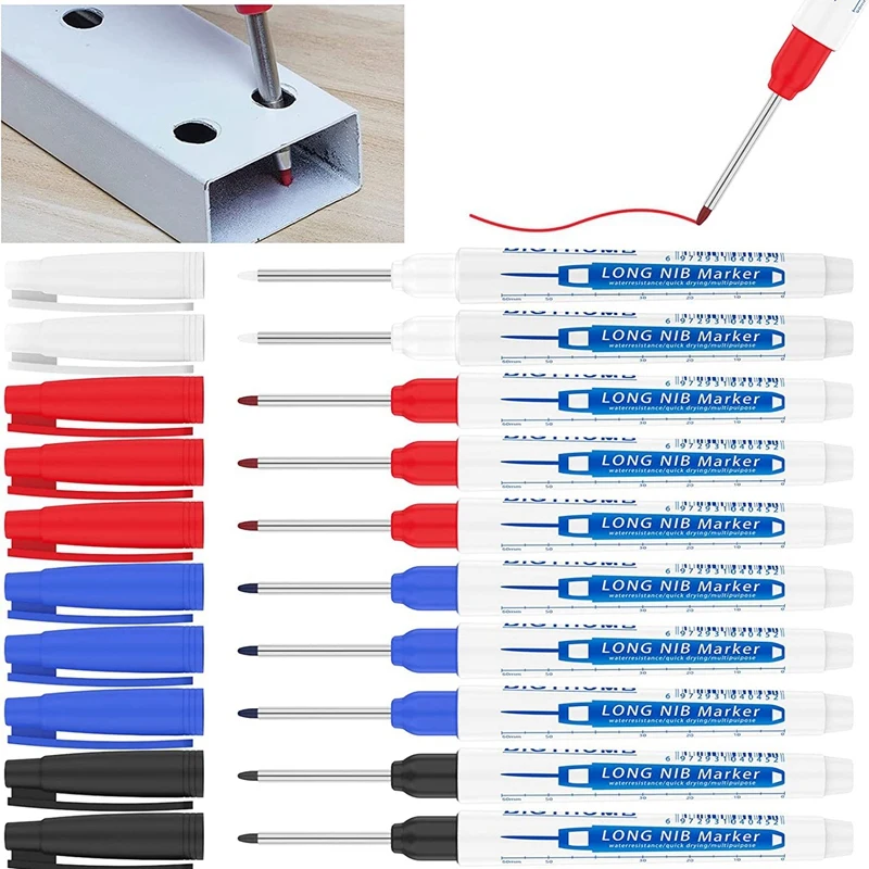 ปากกามาร์กเกอร์ทรงลึก10ชิ้นปากกาหัวปากกามาร์กเกอร์แบบปลายแหลมยาวอเนกประสงค์เครื่องมือทำเครื่องหมายแก้วโลหะพลาสติกงานช่างไม้