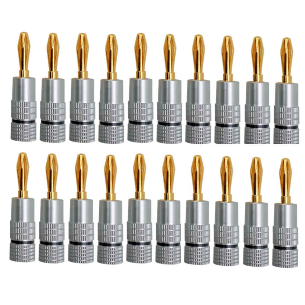 1Set Banana Connector 24K Gold-Plated 4.5MM With Screw Lock For Audio Jack Speaker Plugs Black+Silver