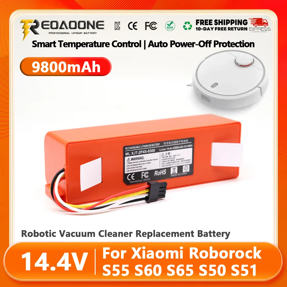 

14.4V for Xiaomi Roborock S50 Replacement Battery S51 S52 S53 S55 S60 S4 S5 Series Robot Vacuum Cleaner - Long Lasting