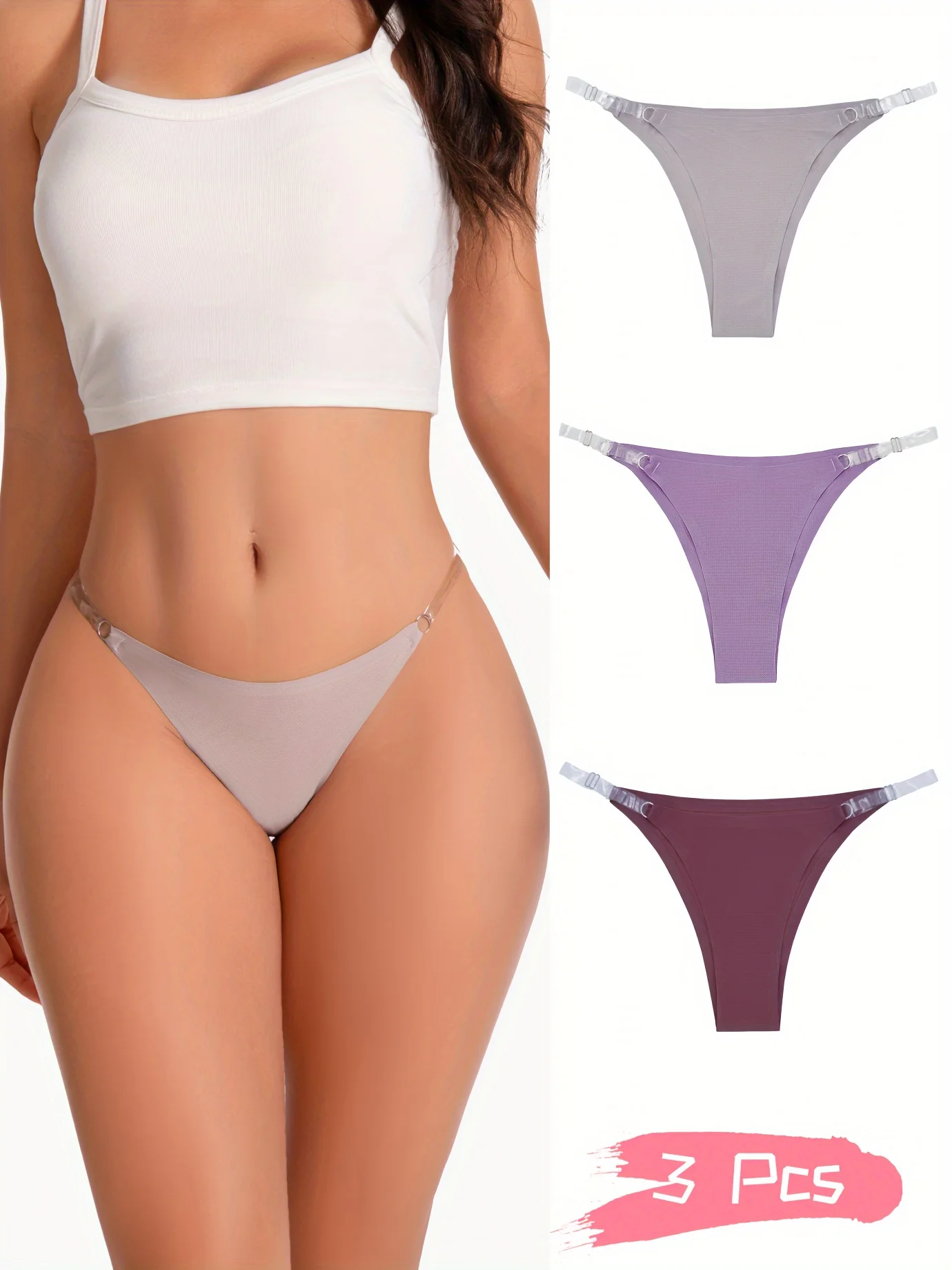 

3-Pack Women's Sexy Summer Style Comfortable Breathable Quick-Drying Mesh Fabric Adjustable Transparent Belt Soup Plus Underwear