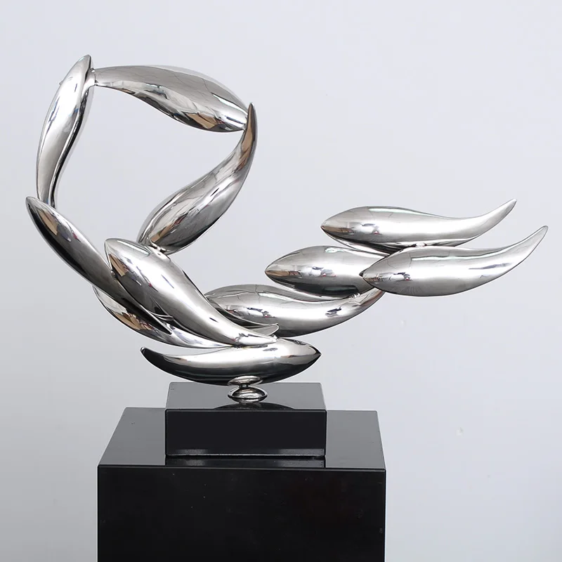has fish every year stainless steel metal sculpture ornament hotel clubhouse electroplating abstract art decoration