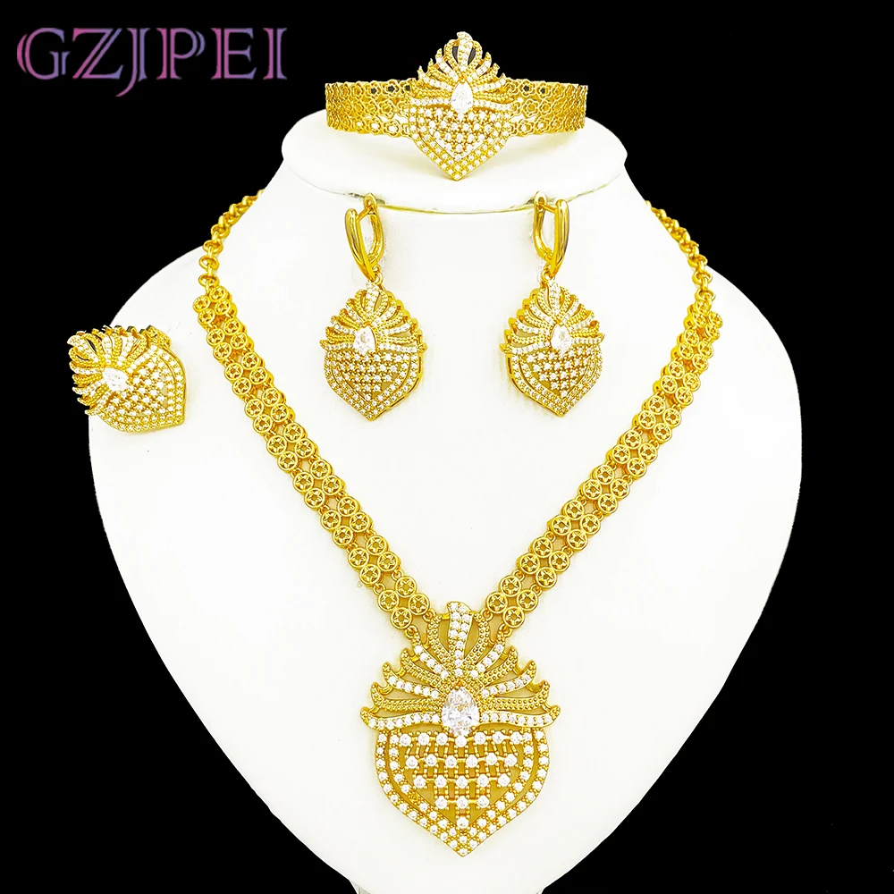 

GZJPEI 4Pcs/Set Cubic Zirconia Bridal Jewelry Set Dubai Nigeria Wedding Gift White Crystal Zircon Women Sets 2025 Trendy New