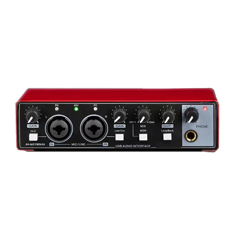 

1 Piece Sound Card Studio Record USB Audio Professional 48V Phantom For Recording Red