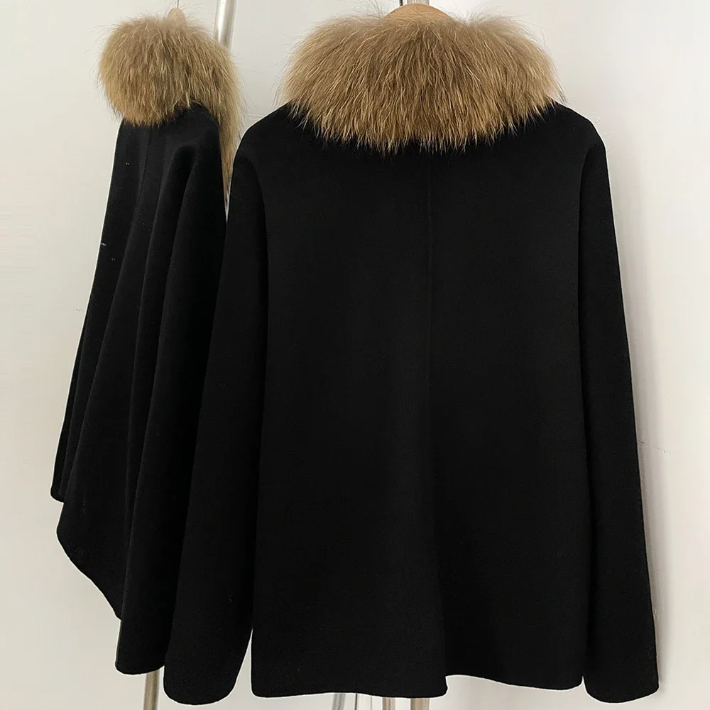 OFTBUY Neue Luxuriöse Winterkleidung Damen Kurzer 100% Wollmantel mit Echtfuchspelzkragen Natürlicher Pelz Wolljacke für Damen – Detail 12