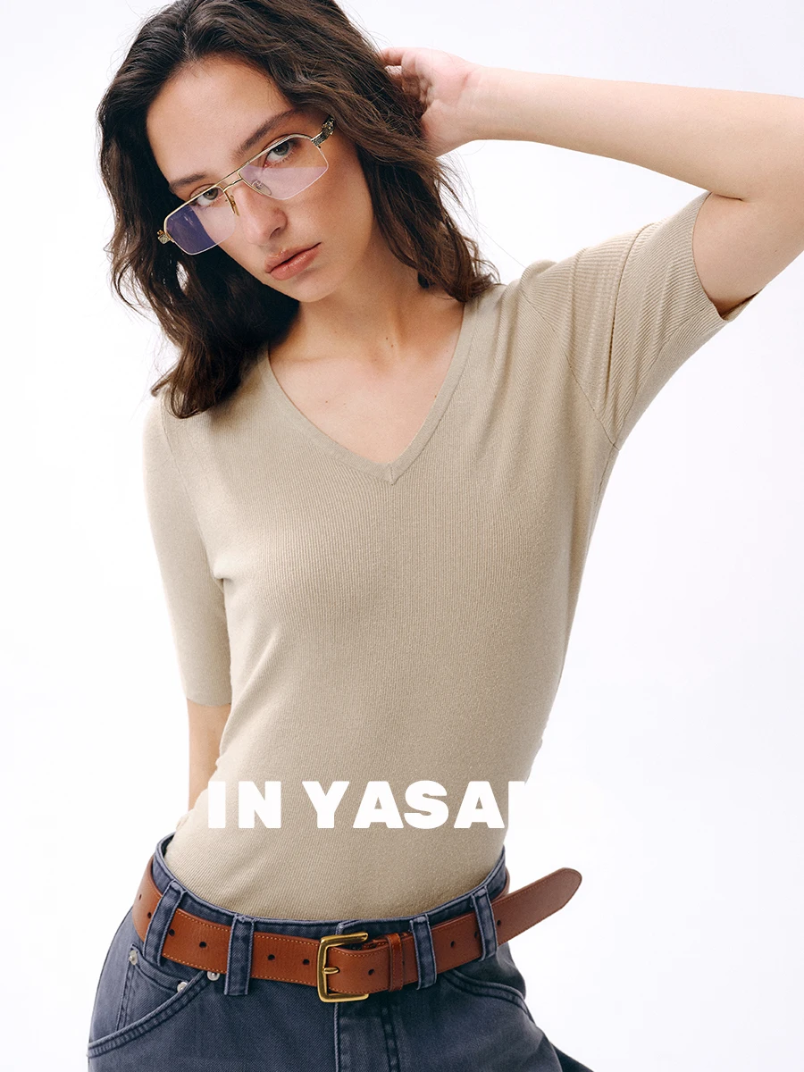 

Трикотажная рубашка с короткими рукавами Yasako Cool Sensation, дышащая, из вискозного волокна, женская, приталенного кроя, простой дизайн, весенний сезон