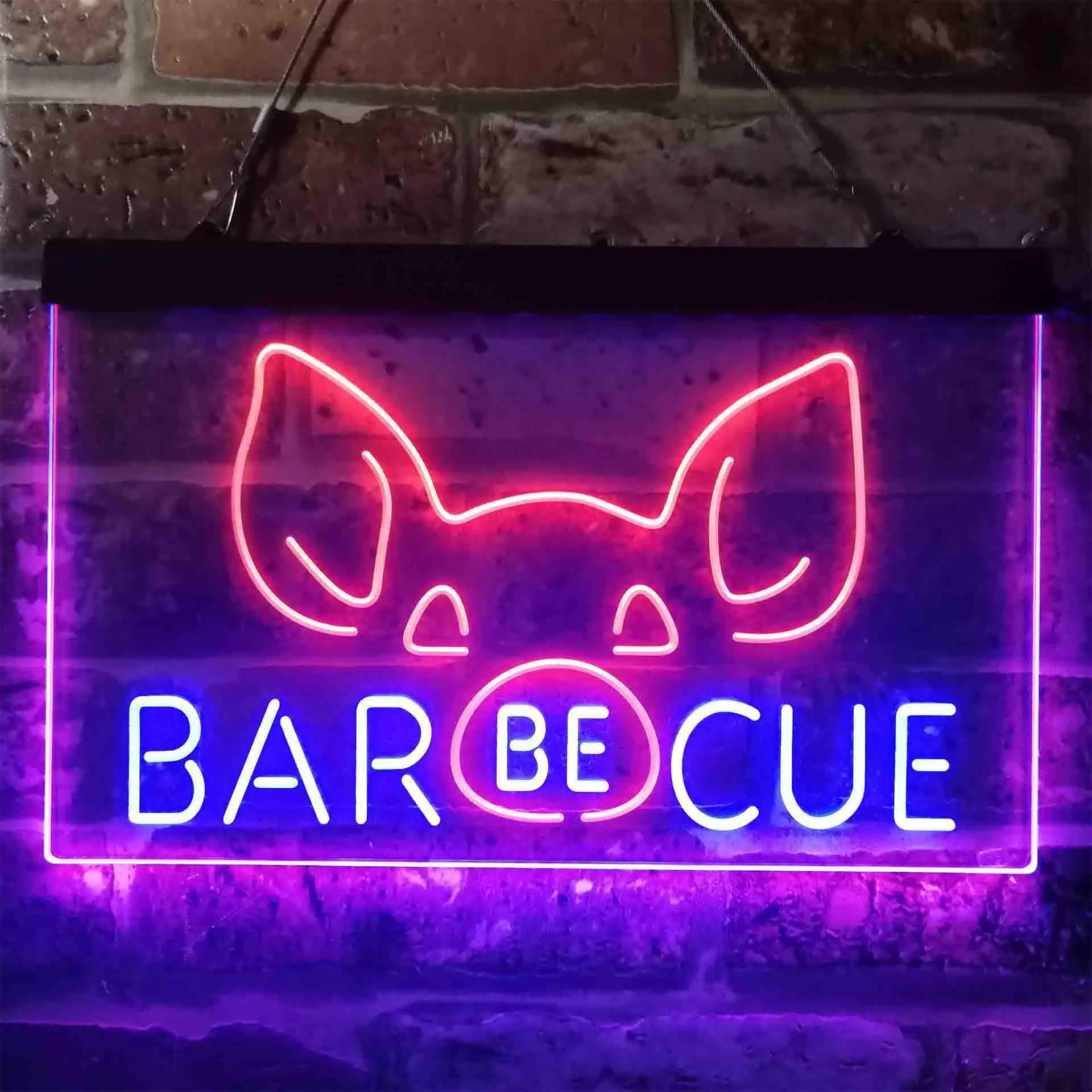 BBQ Barbeque. Funny Pig Nose Dual Color Led Neon Sign st6-i3907