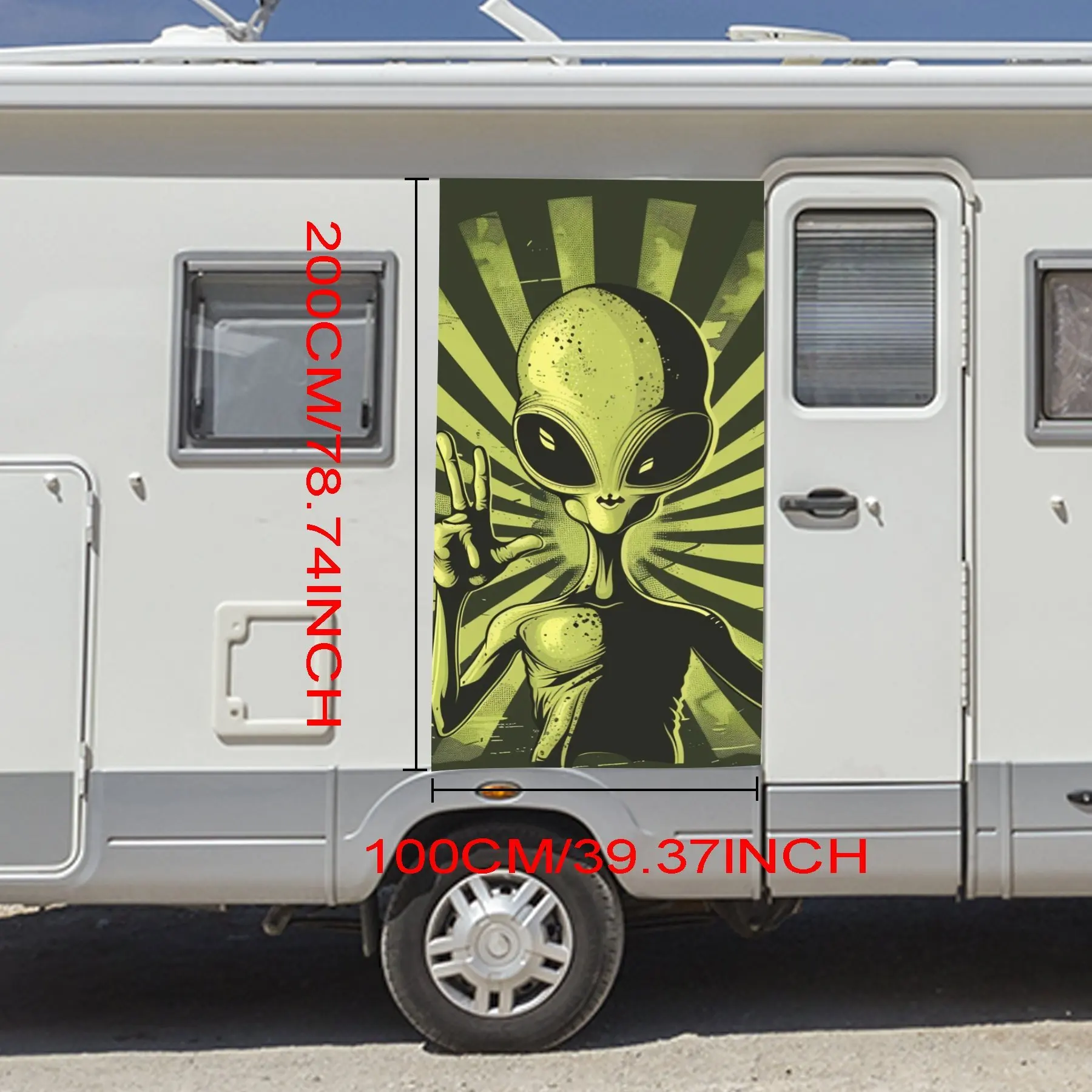 Alien Peace Sign Decal,Vinyl Decal for motorhome car door, Waterproof Self-Adhesive Vinyl Stickers for Vehicle Tail and Bumper,