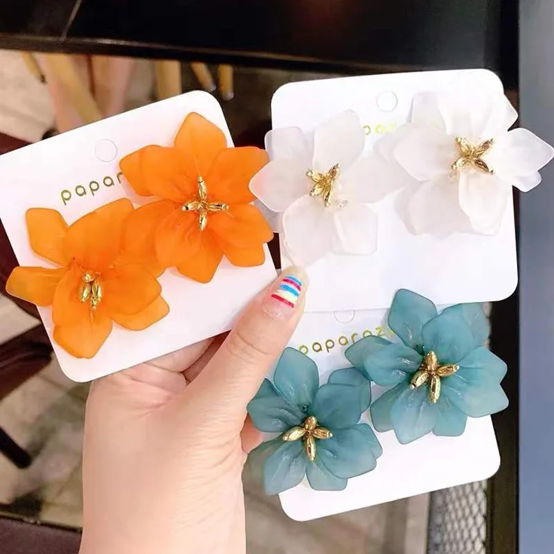Steel Fun Jewelry Hyperbole Flower Earrings for Women Acrylic Big White Orange Green Flower Korean Fashion Holiday Earrings
